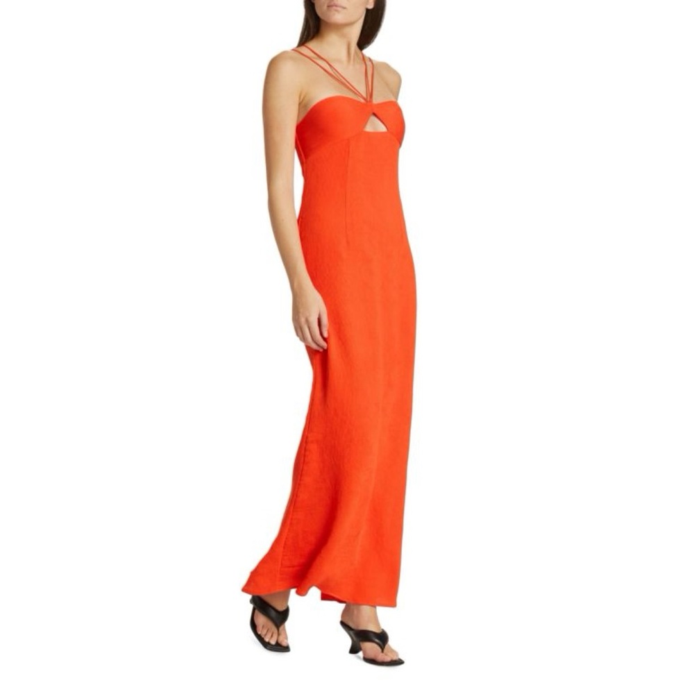 STAUD Orange Maxi Dress with Strappy Detail